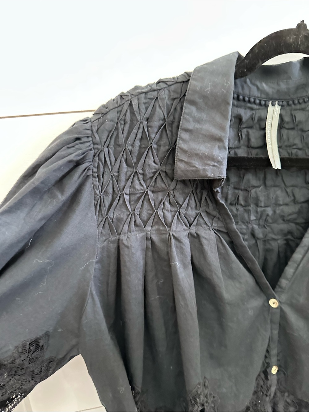 Anthropology L sheer lace black textured victorian silhouette cotton blouse - Picture 8 of 16